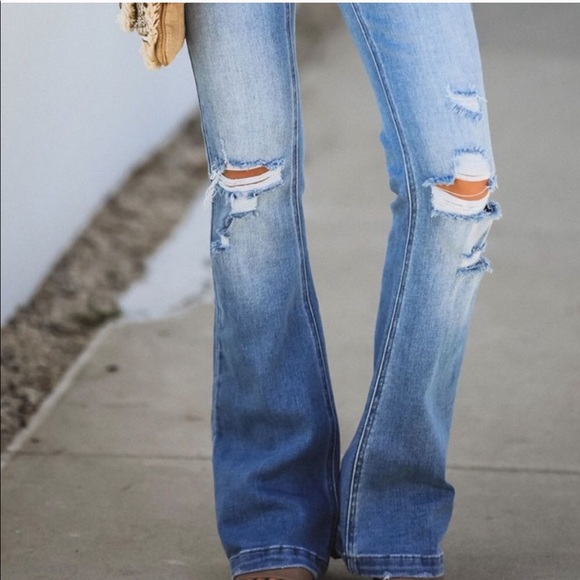 NWT Kan Can Distressed Button Fly Flare Bellbottom - Picture 9 of 14